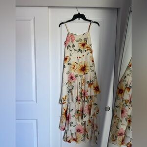 Leith Floral High Low Dress - Cream and Pink